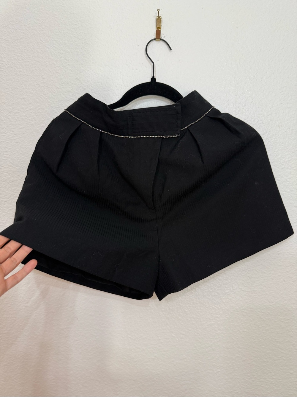 Rubbit Black Tailored Dress Shorts High Waist Pleated Rhinestone Detail
